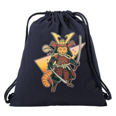 Cool Vintage Japanese Neko Cat Samurai Warrior Drawstring Bag