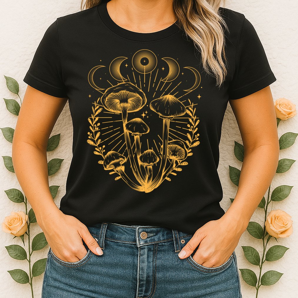 Cool Vintage Mushrooms And Moon Phases  Womens T-Shirt