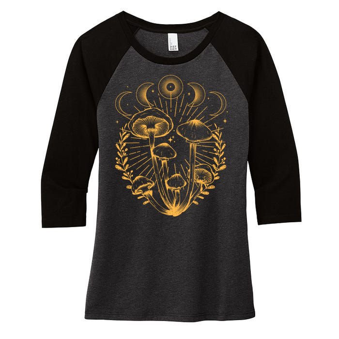 Cool Vintage Mushrooms And Moon Phases  Women's Tri-Blend 3/4-Sleeve Raglan Shirt