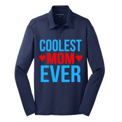 Coolest Mom Ever Hearts Silk Touch Performance Long Sleeve Polo