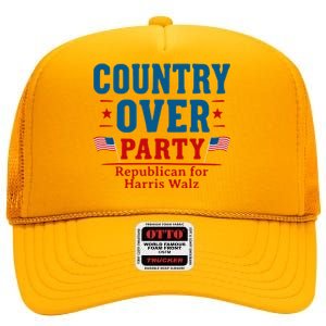 Country Over Party Republican For Kamala Harris Tim Walz High Crown Mesh Back Trucker Hat