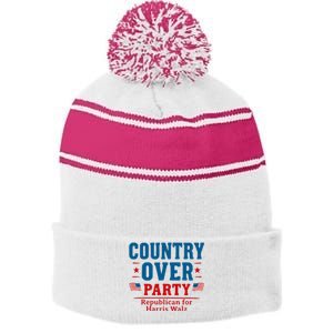 Country Over Party Republican For Kamala Harris Tim Walz Stripe Pom Pom Beanie