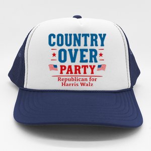 Country Over Party Republican For Kamala Harris Tim Walz Trucker Hat