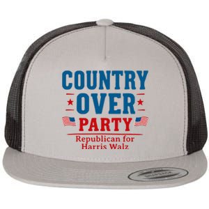 Country Over Party Republican For Kamala Harris Tim Walz Flat Bill Trucker Hat