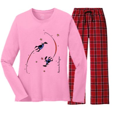 Cows On Purple Spaceships Stars (Colour Options Available) Gift Women's Long Sleeve Flannel Pajama Set 