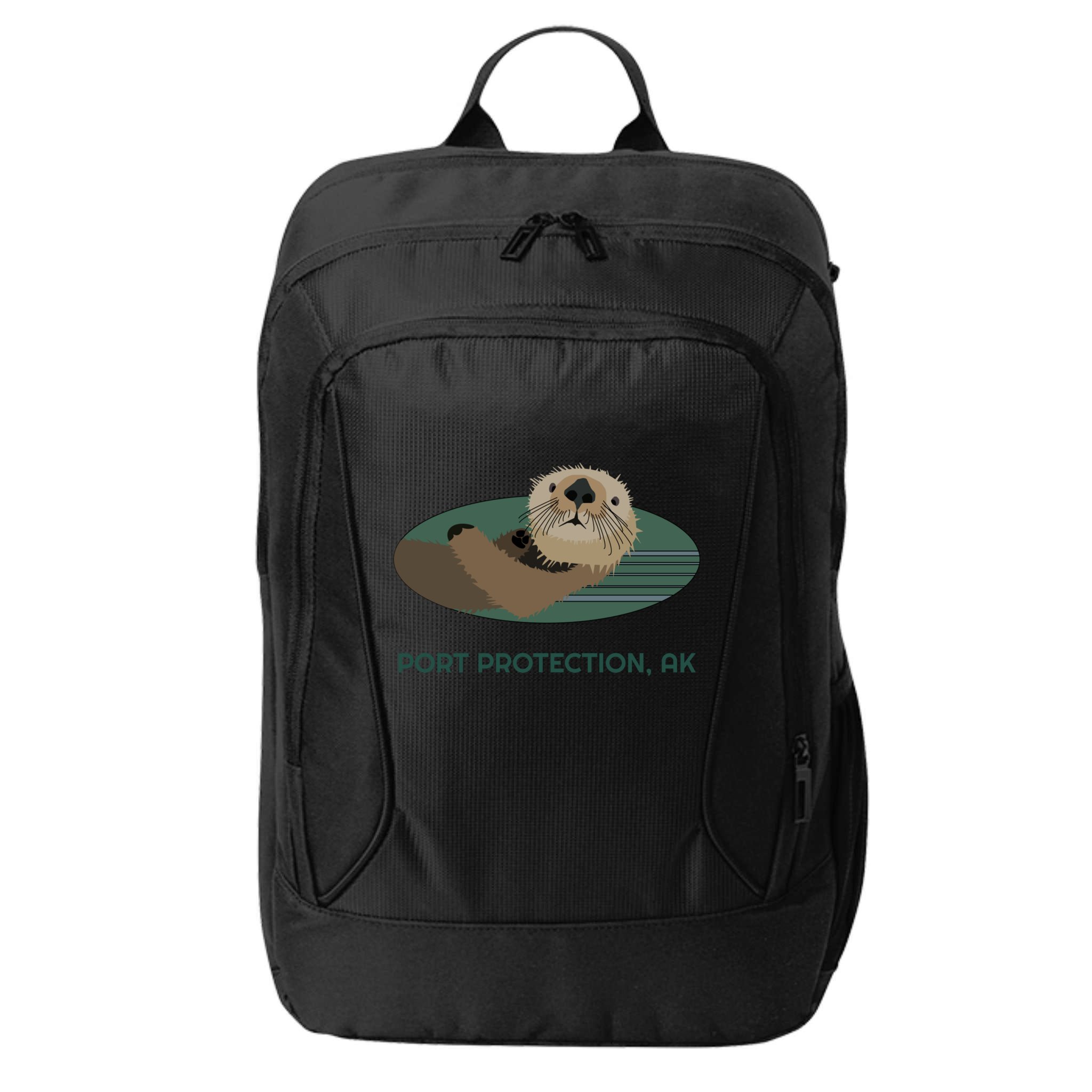 Cute Otter Port Protection Alaska Coast Resident Fisherman Funny Gift City Backpack