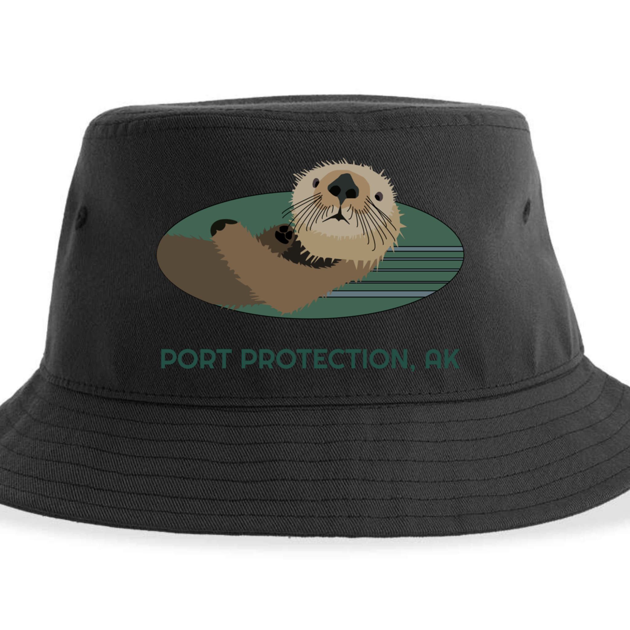 Cute Otter Port Protection Alaska Coast Resident Fisherman Funny Gift Sustainable Bucket Hat