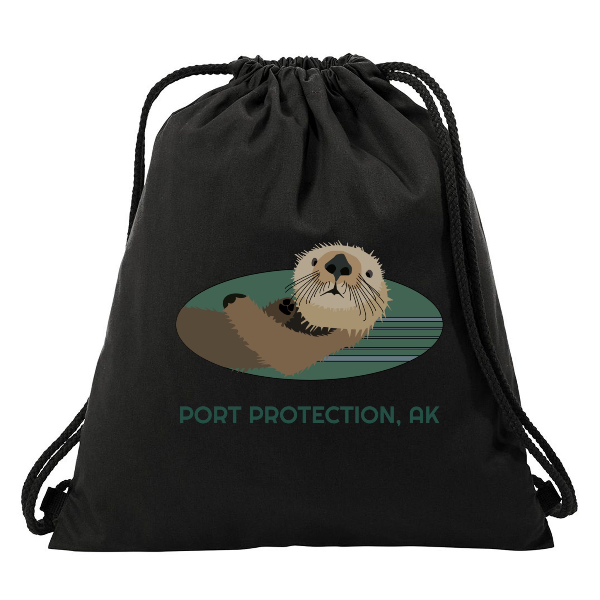 Cute Otter Port Protection Alaska Coast Resident Fisherman Funny Gift Drawstring Bag