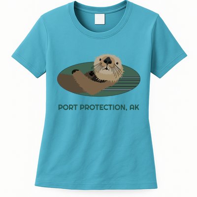 Cute Otter Port Protection Alaska Coast Resident Fisherman Funny Gift Womens T-Shirt