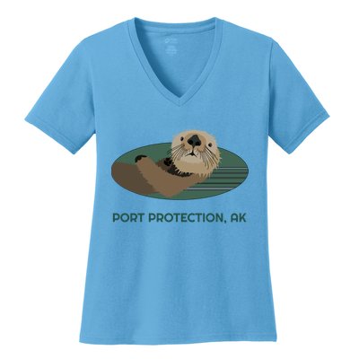 Cute Otter Port Protection Alaska Coast Resident Fisherman Funny Gift Women's V-Neck T-Shirt