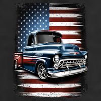 Classic Old Pickup Truck American Flag 4th Of July Patriotic 7 Panel Mesh Trucker Snapback Hat