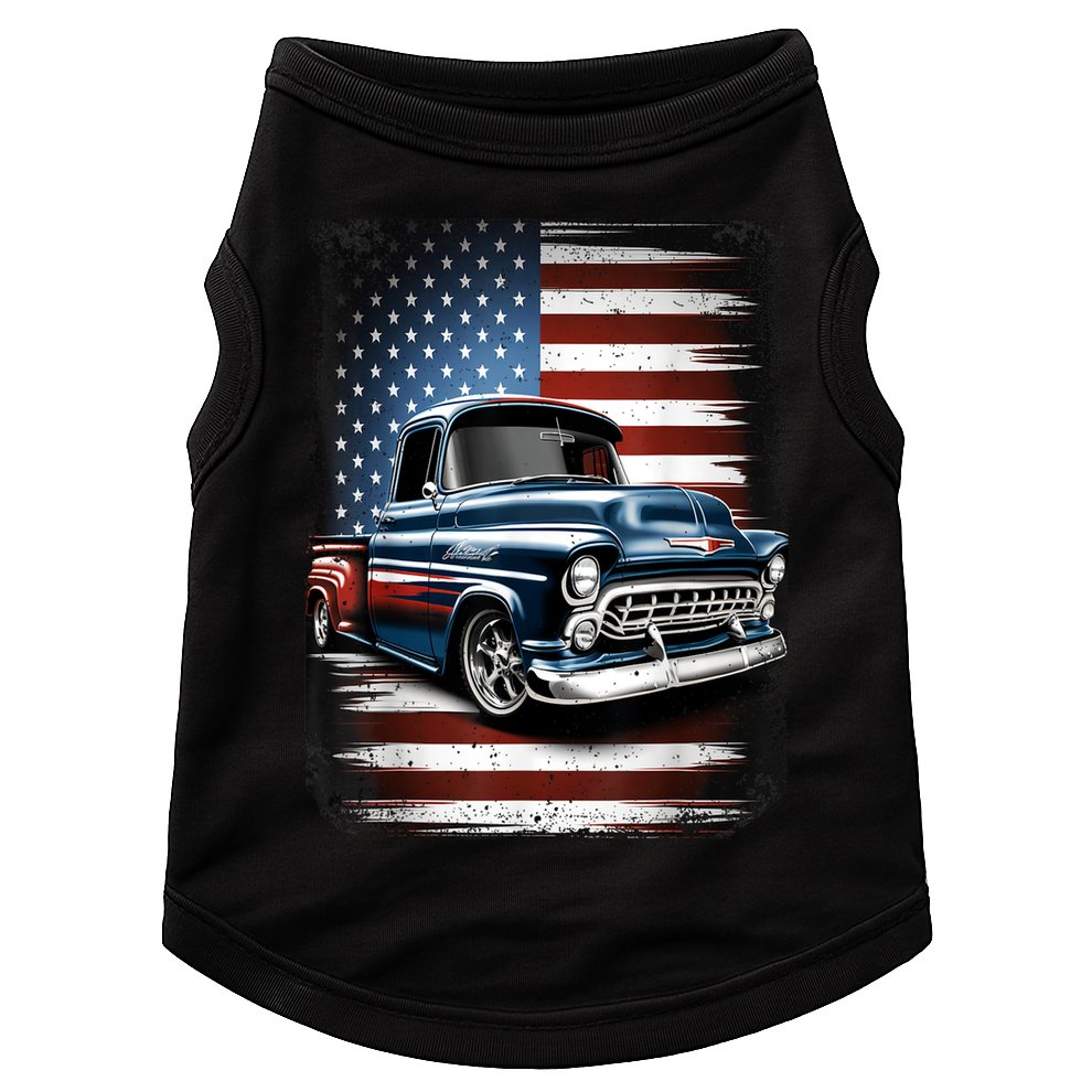 Classic Old Pickup Truck American Flag 4th Of July Patriotic Doggie Tank
