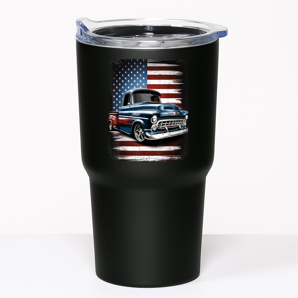 Classic Old Pickup Truck American Flag 4th Of July Patriotic Tumbler