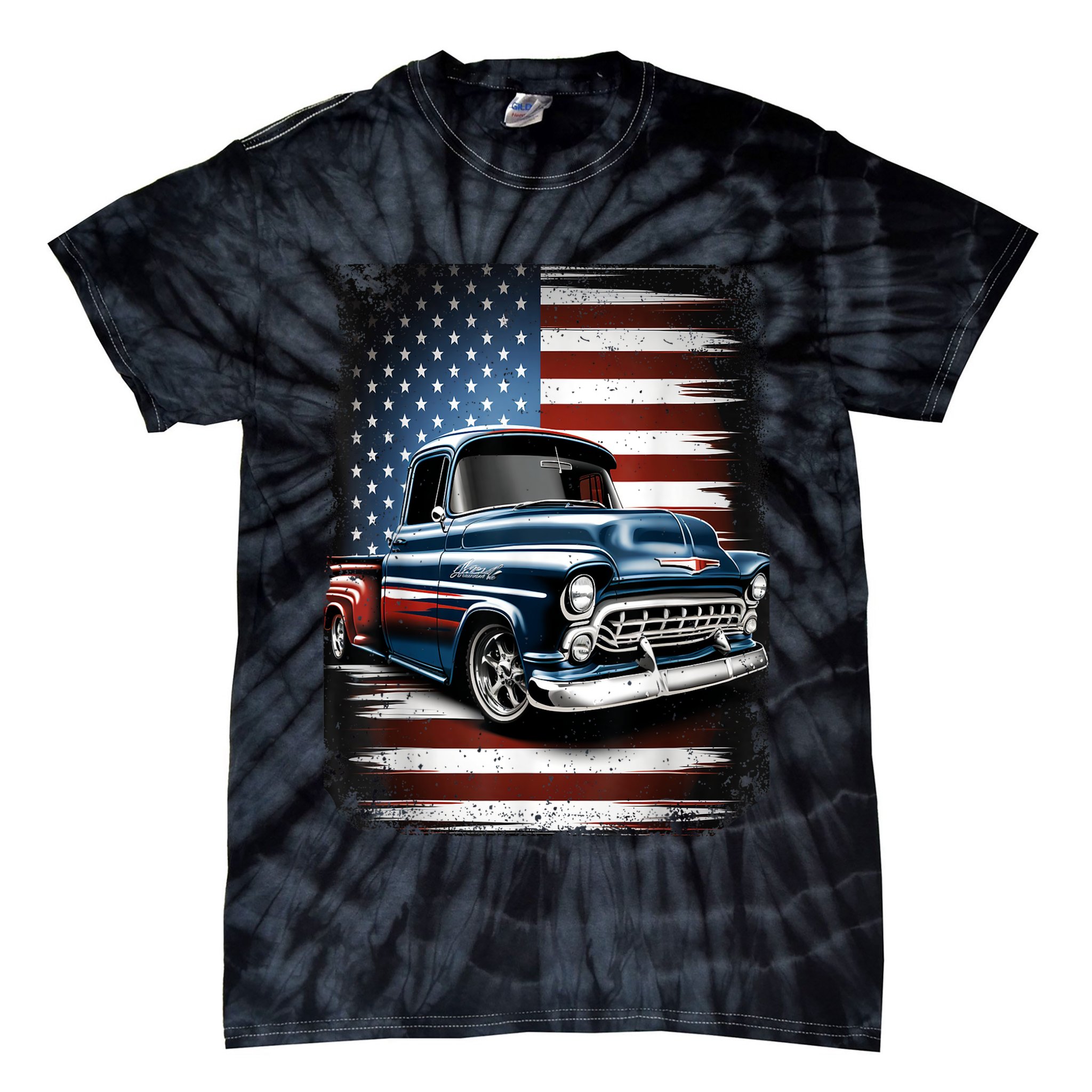Classic Old Pickup Truck American Flag 4th Of July Patriotic Tie-Dye T-Shirt