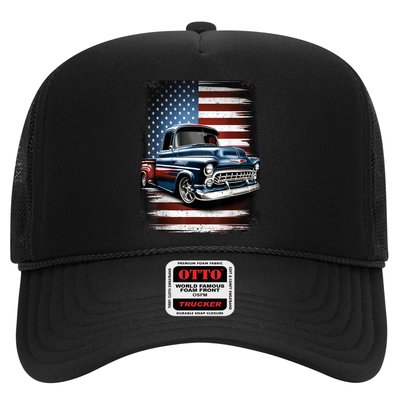 Classic Old Pickup Truck American Flag 4th Of July Patriotic Trucker Hat