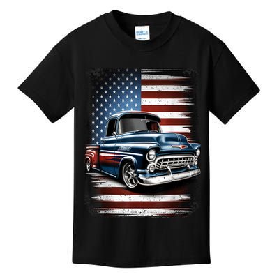 Classic Old Pickup Truck American Flag 4th Of July Patriotic Kids T-Shirt