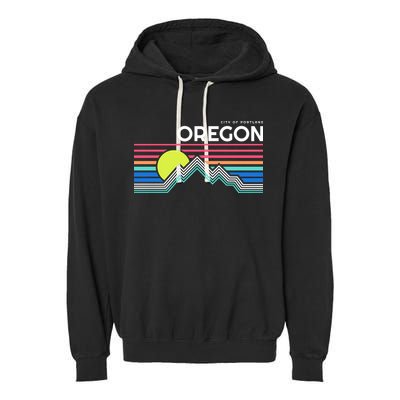 City Of Portland Oregon Retro Sunset Garment-Dyed Fleece Hoodie