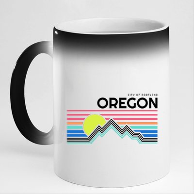 City Of Portland Oregon Retro Sunset 11oz Black Color Changing Mug