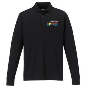 City Of Portland Oregon Retro Sunset Performance Long Sleeve Polo