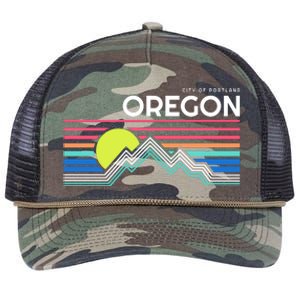 City Of Portland Oregon Retro Sunset Retro Rope Trucker Hat Cap