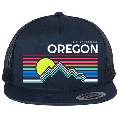 City Of Portland Oregon Retro Sunset Flat Bill Trucker Hat