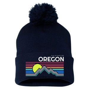 City Of Portland Oregon Retro Sunset Pom Pom 12in Knit Beanie