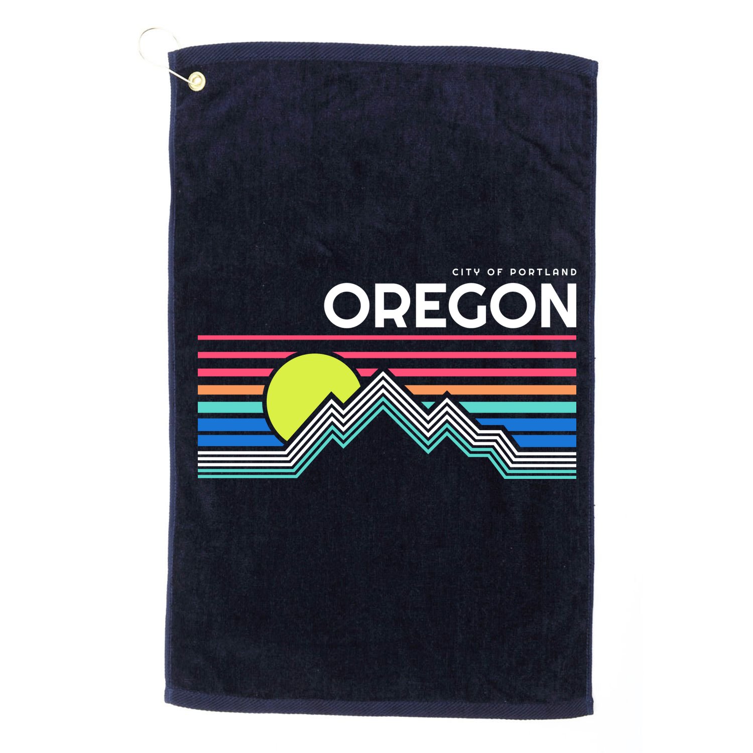 City Of Portland Oregon Retro Sunset Golf Towel
