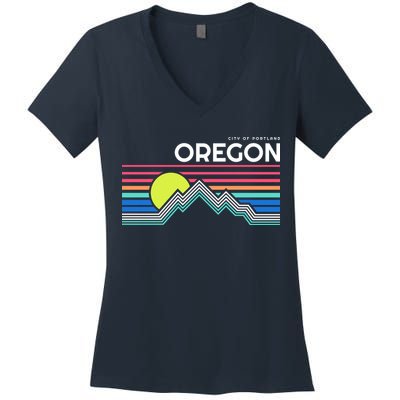 City Of Portland Oregon Retro Sunset Women's V-Neck T-Shirt