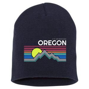 City Of Portland Oregon Retro Sunset Short Acrylic Beanie