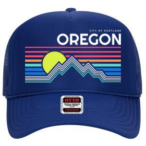 City Of Portland Oregon Retro Sunset High Crown Mesh Back Trucker Hat