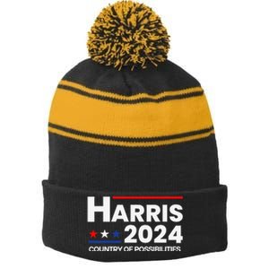 Country Of Possibilities Kamalaharris 2024 President Vote Stripe Pom Pom Beanie