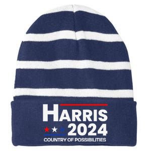 Country Of Possibilities Kamalaharris 2024 President Vote Striped Beanie with Solid Band