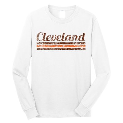 Cleveland Ohio Retro Vintage Weathered Stripe Throwback Long Sleeve Shirt
