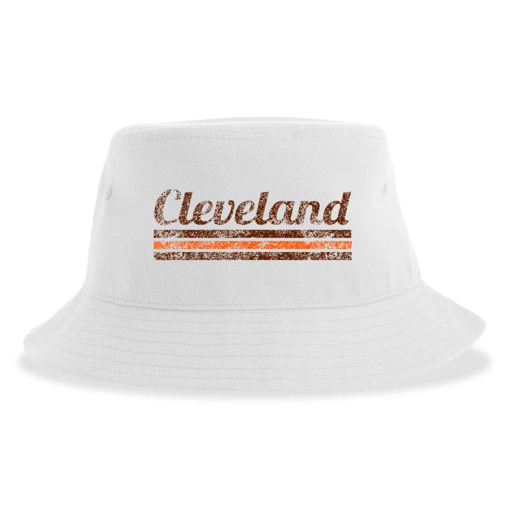 Cleveland Ohio Retro Vintage Weathered Stripe Throwback Sustainable Bucket Hat