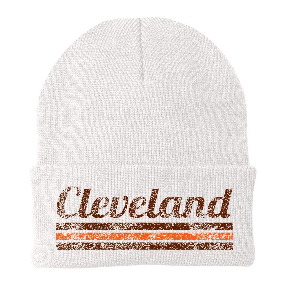 Cleveland Ohio Retro Vintage Weathered Stripe Throwback Beanie