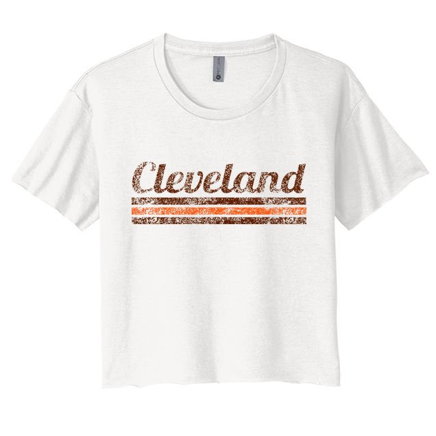 Cleveland Ohio Retro Vintage Weathered Stripe Throwback Crop Top