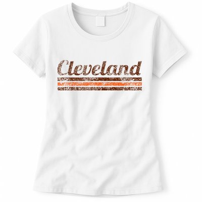 Cleveland Ohio Retro Vintage Weathered Stripe Throwback Womens T-Shirt