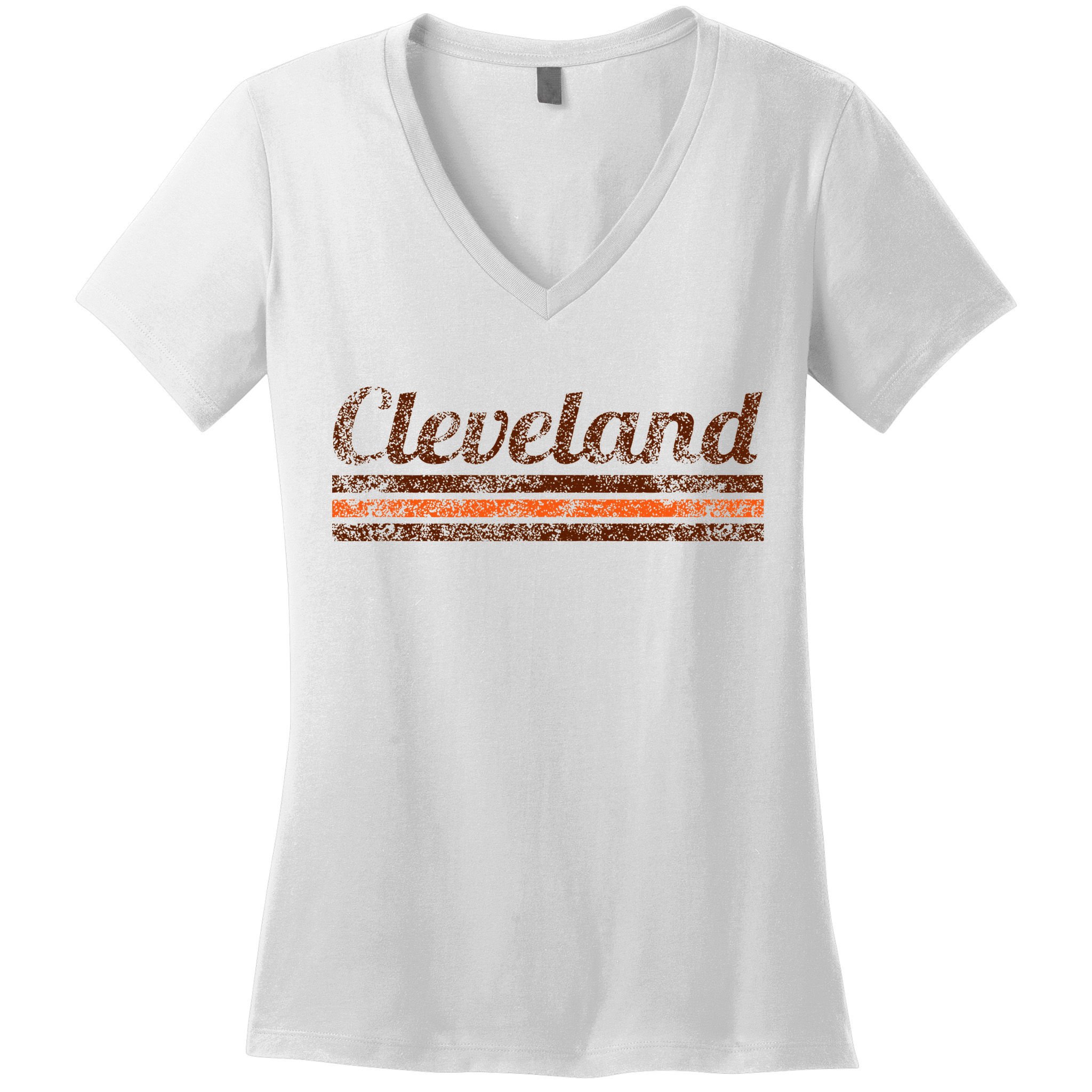 Cleveland Ohio Retro Vintage Weathered Stripe Throwback Women's V-Neck T-Shirt