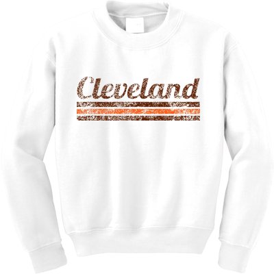 Cleveland Ohio Retro Vintage Weathered Stripe Throwback Kids Sweatshirt