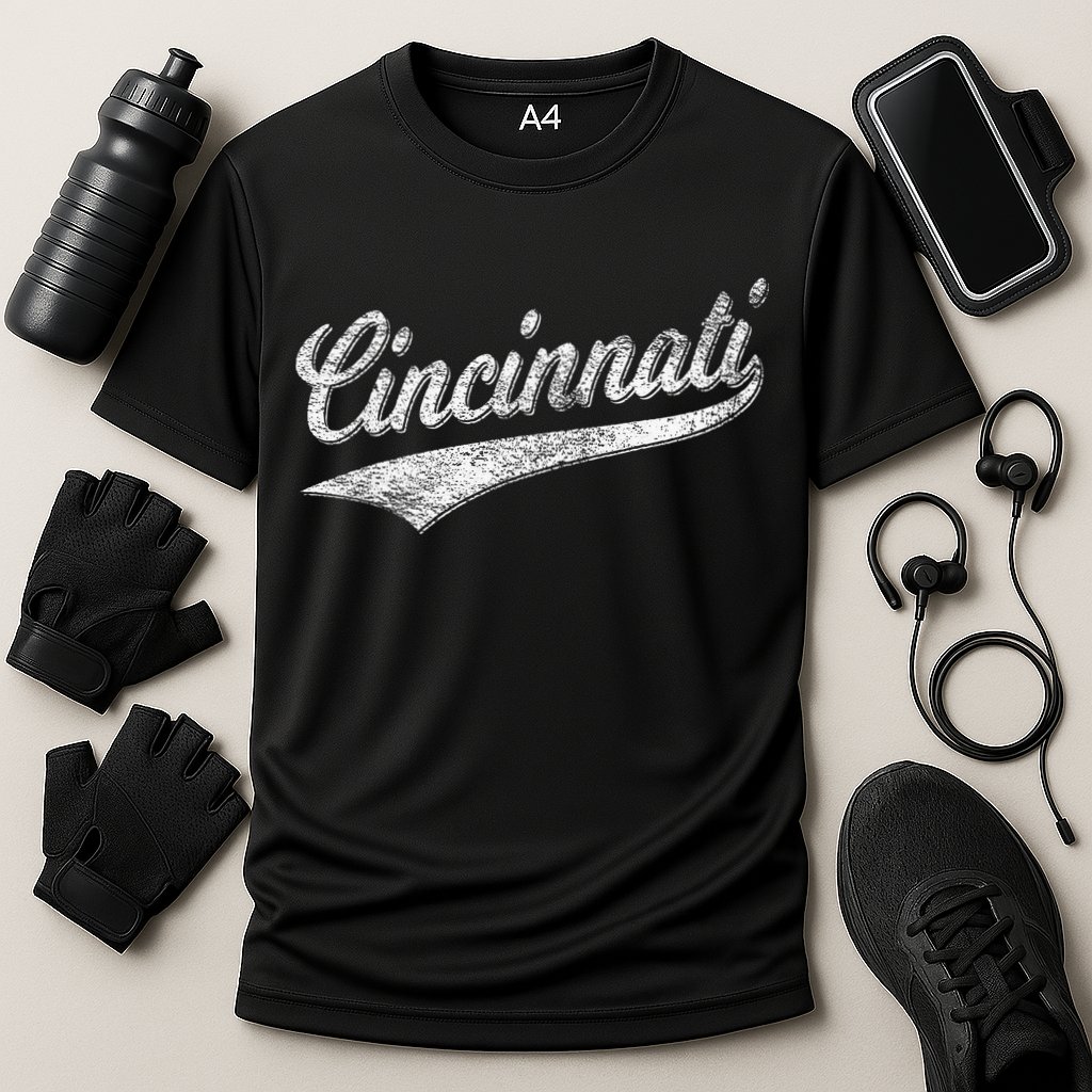 Cincinnati Ohio Retro Script Sports Jersey Flag Performance Shirt