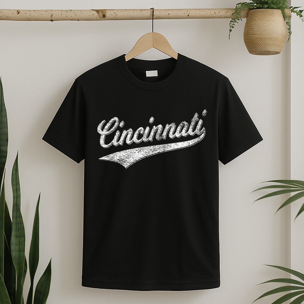 Cincinnati Ohio Retro Script Sports Jersey Flag T-Shirt