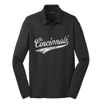 Cincinnati Ohio Retro Script Sports Jersey Flag Silk Touch Performance Long Sleeve Polo