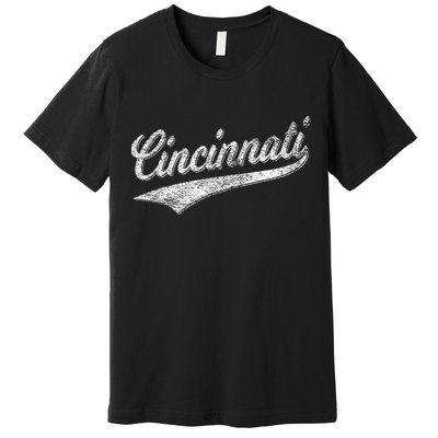 Cincinnati Ohio Retro Script Sports Jersey Flag Premium T-Shirt
