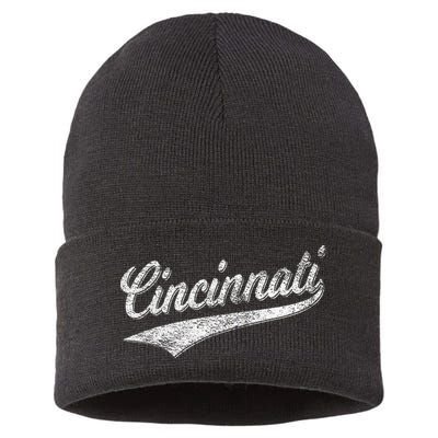 Cincinnati Ohio Retro Script Sports Jersey Flag Sustainable Knit Beanie
