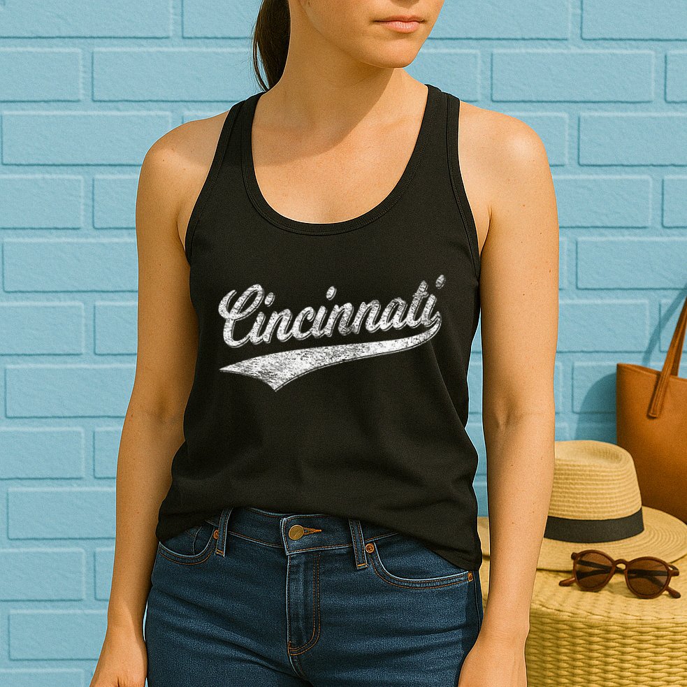 Cincinnati Ohio Retro Script Sports Jersey Flag Womens Tank Top
