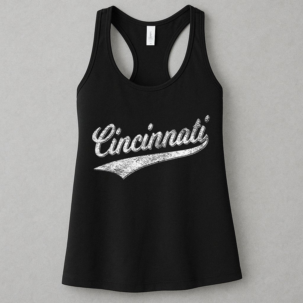 Cincinnati Ohio Retro Script Sports Jersey Flag Womens Tank Top
