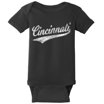 Cincinnati Ohio Retro Script Sports Jersey Flag Baby Bodysuit