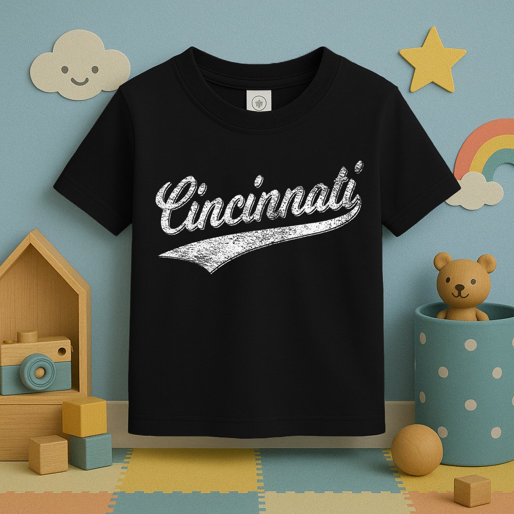 Cincinnati Ohio Retro Script Sports Jersey Flag Toddler T-Shirt