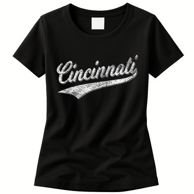 Cincinnati Ohio Retro Script Sports Jersey Flag Womens T-Shirt