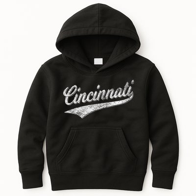 Cincinnati Ohio Retro Script Sports Jersey Flag Kids Hoodie